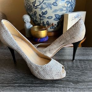 Giuseppe Zanotti Snake Print Embossed Leather Peep Toe Pump Heels EU36 US6